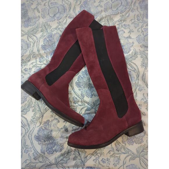 Cole Haan Jodhpur Oxblood Suede Pull On Riding Boots - Picture 2 of 5